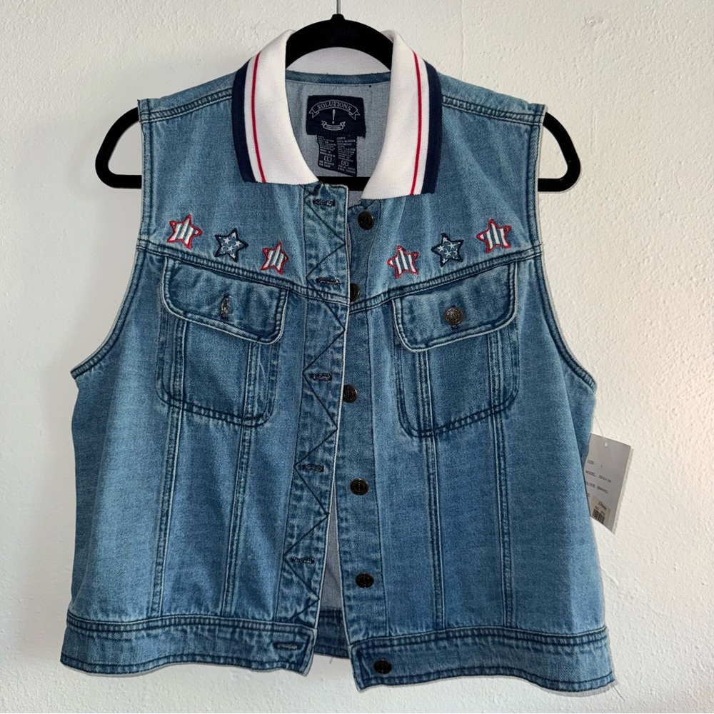 NWT Vintage Embroidered U S A / Stars Denim Jean Vest